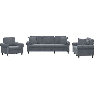 vidaXL - 3-delige - Loungeset - met - kussens - fluweel - donkergrijs