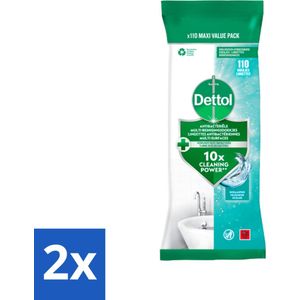 Dettol - Antibacteriële Multi-reinigingsdoekjes - Ocean - Biologisch Afbreekbaar - 110 stuks per verpakking - Voordeelverpakking - 2 stuks
