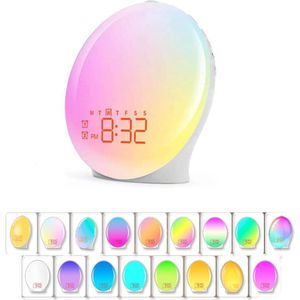 LED Wake-up Light – Radio – Zonsopgangsimulator – 20 dimniveaus – Voor wakker worden – Kinderen – Geel – Compact – 1 stuk