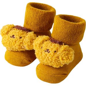Babyslofjes Beertje Okergeel - 0-3 maanden - anti-slip - thermisch - kraamcadeau - schattig - pasgeboren baby