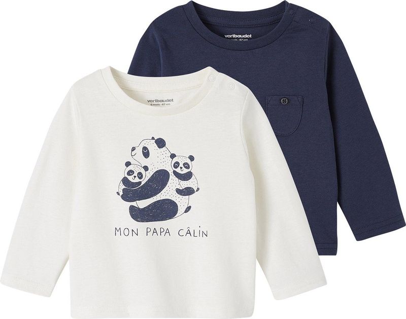 Vertbaudet - Set van 2 T-shirts Basics - Lange Mouwen - Katoen