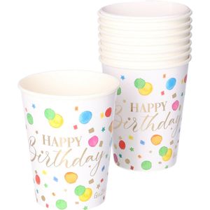 Givi Italia Feestbekers met hoesjes - 8x - happy-birthday - gespikkeld - papier - 250ml - wegwerpbekers - verjaardag