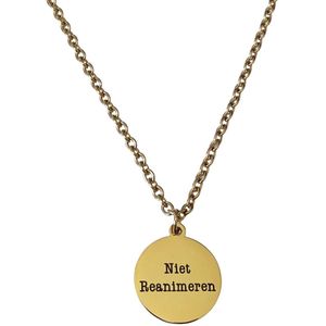 Niet Reanimeren - Ketting - Ronde penning - Volledig RVS/Stainless steel - 60 cm + 5 cm verlening - GMR - Goudkleurig