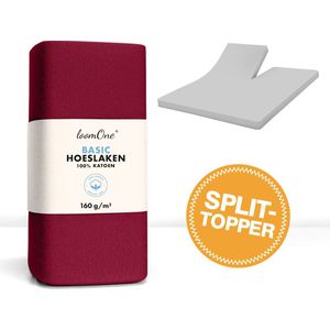 Loom One - Hoeslaken Splittopper - Wijnrood - 100% Jersey Katoen - 180x200 cm - tot 12 cm matrasdikte