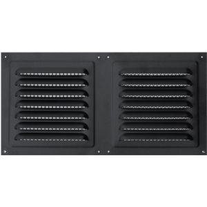 Ventilatierooster - 15 x 30 cm buitenzijde - Schoepenrooster & Lamellenrooster - Ventilatie Rooster - zwart - Roestvrij staal - incl. Gaas - Schoepenrooster