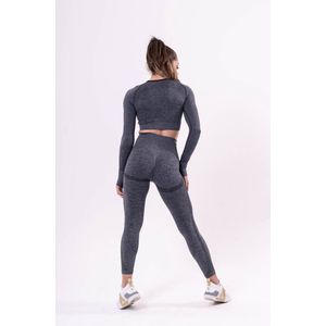 Mives® Sportlegging en Top - yoga-outfit - Fitness set - Scrunch Butt - Dames Legging - Sportkleding - Fashion legging - Broeken - Gym Sports - Legging Fitness Wear - High Waist - GRIJS - maat S - LANGE MOUW