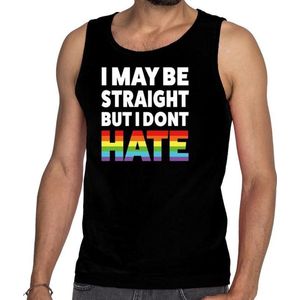 I may be straight but i don't hate tanktop/mouwloos shirt  - zwart regenboog singlet voor heren - gay pride L