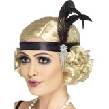 Zwarte showgirl hoofdband met veer verkleedaccessoire voor dames - Showdanseres feestartikelen