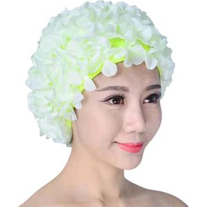 Grappige neon gele badmuts met witte bloemen en parels - Douchecap Retro