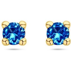 Gouden oorknoppen synth. aquamarijn - PSN4028943