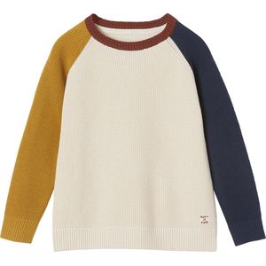 Jongenstrui - Ecru - Colourblock - Geribbelde Ronde Hals - Lange Raglanmouwen