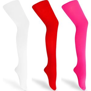 Merry Style Kinderen 3 Pack Panty - 60 DEN -Microvezel - Meisjes - Polyamide – Wit/Rood/Neon Roze – 116-122 – WL-010-3B