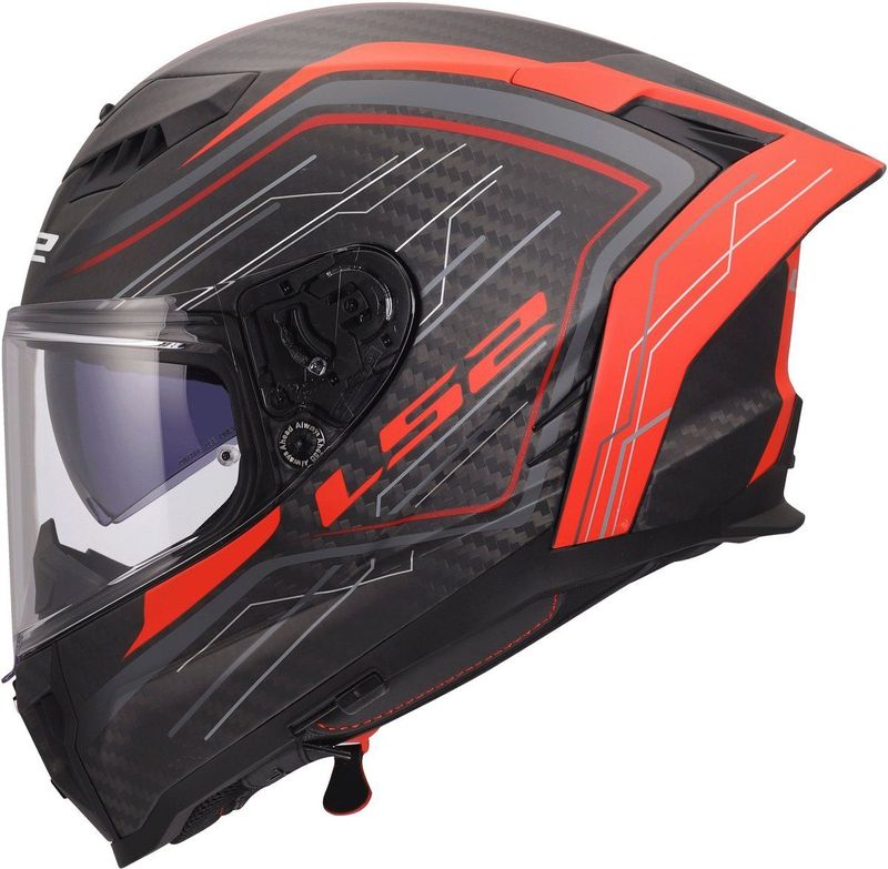 LS2 FF807 Dragon integraalhelm Subic mat rood carbon zwart XXS