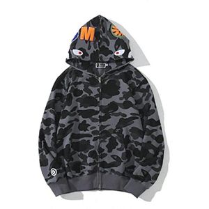 Camouflage Heren Hoodie met Haaienkop - 3D Geprinte Sweater met Volledige Rits