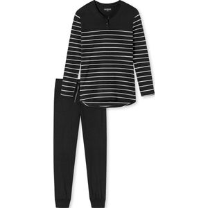 SCHIESSER selected! premium inspiration pyjamaset - dames pyjama lang streepjes boordjes zwart - Maat: 38