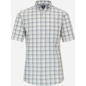 Redmond comfort fit overhemd - korte mouw - popeline - blauw geruit - Strijkvriendelijk - Boordmaat: 49/50