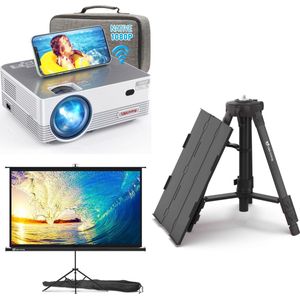 UpLiving® LCD Mini Beamer | met Beamertafel | met Tripodprojectiescherm 171 cm breed | Met WiFi | Met Bluetooth | Native Full HD | 10.000:1 Contrastratio | 8.000 Lumen | Projector - Mini Beamer - Afstandsbediening - Draagtas