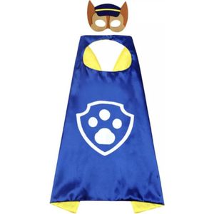 Paw Patrouille Verkleedkleding Chase Blauw - Cape en Masker - Politie Kostuum - Carnaval - Verkleedpak voor Kinderen - Patrol - Jongens en Meisjes - Halloween - Kinderfeestje - Mighty Pups - Mega Pups - Superhelden Kostuum - Verkleedpartijtje