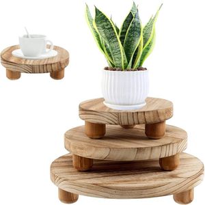 Set van 3 houten plantenstandaarden - lage bloemenkruk - potten plantenstandaard - plantenkruk - bloemenrek - plantenrek - binnen tuin balkon decoratie