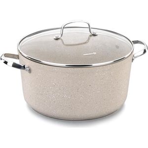 Korkmaz A1262 Granita Soep pan 8 liter, Diepe Pan met Glazen deksel, Non-Stick, Taupe Granita,Behoudt kleur|Solar Base Inductiebodem, 28x14,5 Cm