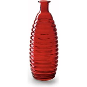 Flesvaas glas rood glas - D 8 x H 25 cm - Vazen van geribbeld glas