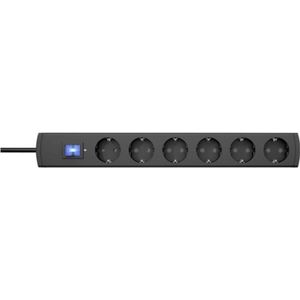 Unoversal Plus 6-Voudige Stekkerdoos - Met Overspanningsbeveiliging - 1.4M Kabel - 90° Gedraaide Stopcontacten - Extra Grote Plugafstand - Schroefbaar - Verhoogde Aanraakbeveiliging - Antraciet/Zwart