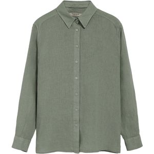 Legergroen linnen hemd met garment dye en geborduurd monogram