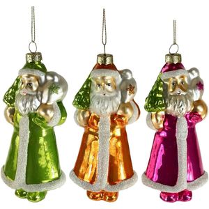 Viv! Christmas Kerstornament - Kerstman - set van 3 - glas - felle kleuren - 13cm