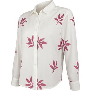 Suzzy & Milly Blouse met Bordeaux Bladeren – Witte Blouse met Geborduurde Bladprint - L
