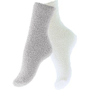 Calzera Fluffy Sokken Dames - 2 Paar - Grijs/Wit - Huissokken - Badstof - Dikke Wintersokken - Cadeau voor haar - Housewarming - Verjaardag - Vrouw - Maat 35-42