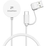 iMoshion Draadloze Oplader Geschikt voor de Apple Watch - Oplaadkabel voor Apple Watch Series 1 / 2 / 3 / 4 / 5 / 6 / 7 / 8 / 9 / SE (2) / Ultra (2) - 2-in-1 USB-A & USB-C - 1 meter - Wit