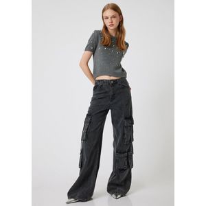 Koton - Trui - Grafiet - Ronde Hals - Effen - Kwartmouw