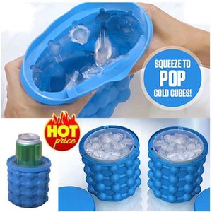 Ijsblokjesmaker siliconen - Ijsemmer koeler met deksel - Ijsblokjes maker - Ijsklontjes vorm - Barbecue bierkoeler - Ice Cube maken - Bbq cocktail zomer verkoeling - Blauw