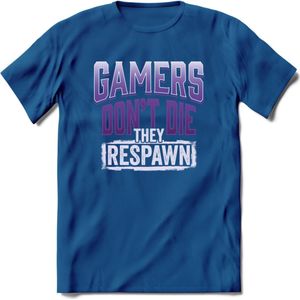 Gamers don't die T-shirt | Paars | Gaming kleding | Grappig game verjaardag cadeau shirt Heren – Dames – Unisex | - Donker Blauw - M