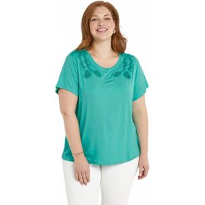 Geborduurd opengewerkt katoenen T-shirt met ronde hals