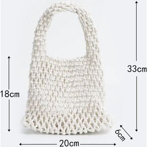 Snoep kleur katoenen touw handtas 20*6*18 cm handgeweven tas vrouwelijke holle netto tas strand vakantie emmer tas polstas