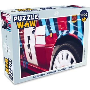 Puzzel Raceauto - Nummer - Blauw - Rood - Legpuzzel - Puzzel 1000 stukjes volwassenen