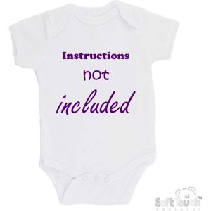 100% Katoenen Romper ""Instructions not included"" Meisjes Katoen Wit/paars Maat 56/62