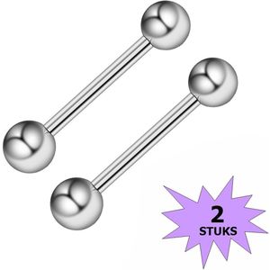 Fako Bijoux® - Tongpiercing - Classic - 30mm - Zilverkleurig - 2 Stuks