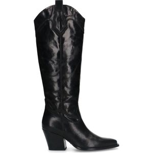 Manfield - Dames - Zwarte leren cowboy laarzen - Maat 38