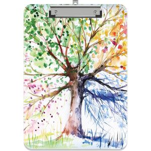 Kunststof klembord, schattig decoratief klembord, 31,5 x 22,5 cm, A4 standaard letterformaat, hard klembord met metalen clip, kantoorklemborden voor studenten, kantoor, kunstboom
