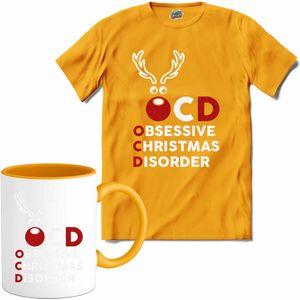 OCD - Obsessive Christmas Disorder - T-Shirt met mok - Dames - Geel - Maat XXL