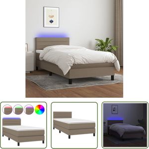 The Living Store Boxspring met matras en LED stof taupe 90x190 cm - Boxspring - Led Bed - Taupe Bed - Pocketed Spring Mattress - Boxspring Frame