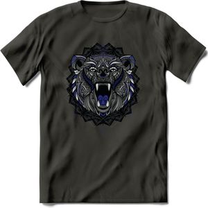 Beer - Dieren Mandala T-Shirt | Donkerblauw | Grappig Verjaardag Zentangle Dierenkop Cadeau Shirt | Dames - Heren - Unisex | Wildlife Tshirt Kleding Kado | - Donker Grijs - XXL