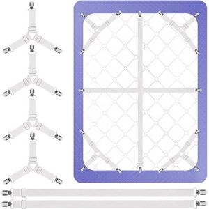 KZQ Set van 4+2 stuks - Beddengoedklemmen - Lakenspannerset - Lakenhouder - Lakenspanner - Strijkplankspanner - Lakenriemen - Verstelbare elastische lakenhouder - Wit