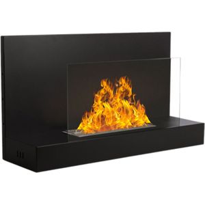 Bio-ethanol haard - Osla Bio Ethanol Wandhaard 90 CM - Eco Rookloze open haard Zwart 50 x 90 x 25 cm met beschermend glas - Decoratief voor binnen Wand gemonteerde of verzonken haardkachel - Eenvoudig te monteren met bio-vloeibare brandstof