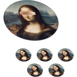 Onderzetters voor glazen - Rond - Mona Lisa - Leonardo da Vinci - Kunst - 10x10 cm - Glasonderzetters - 6 stuks