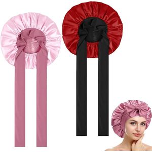 Allecto plus - Satijnen haarmuts voor dames, dubbelzijdige zijden slaapmuts, 2-pack - Verstelbare hoofdbedekking - Lang krullend haar - Zijden slaapmuts voor optimale nachtrust