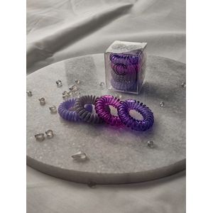 C-line Haarelastiekjes Spiraal Paars Fuchsia Grijs Lila - Loopz - Elastiekjes - Inclusief Doosje - Telefoonkabel - Invisible - Sterk - Ponytail - Updo