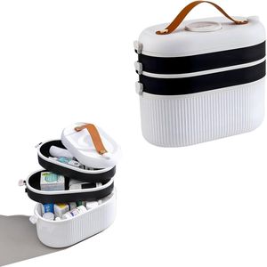 EHBO-opbergdoos 30 x 25 x 15 cm - 3 lagen draaibaar - Witte medicijnbox met sleutelslot